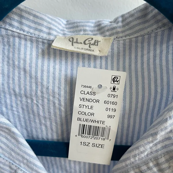 John Galt Button Up Shirt Womens One Size Blue White Striped Seersucker Preppy - Image 6