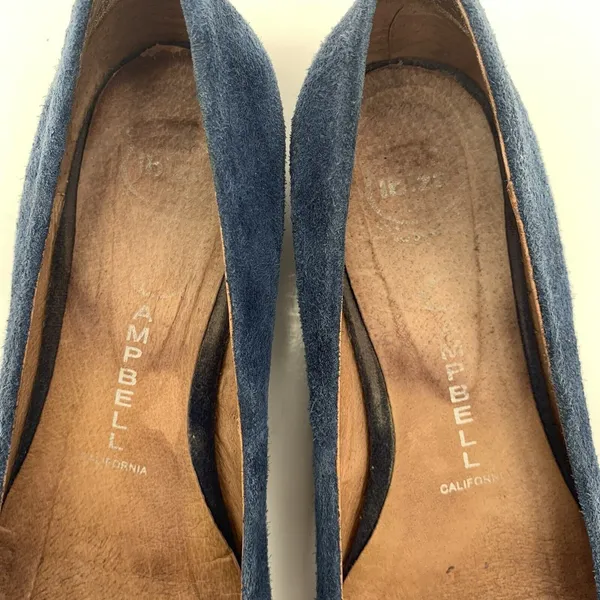 Jeffrey Campbell Size 6.5 Ibiza Reagle Blue Suede Leather Kitten Wedge Shoes - Image 9