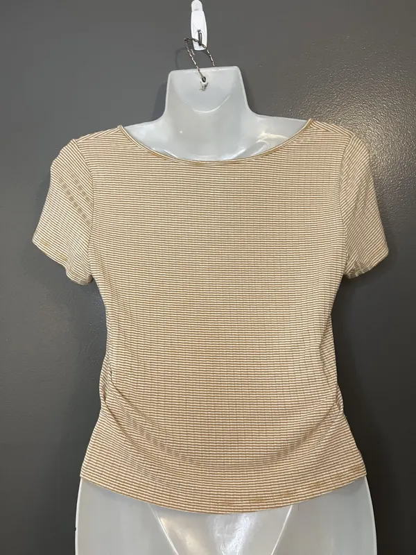 American Eagle Outfitters Shirt Womens Small Beige Stripe Button Front Cropped - Image 4
