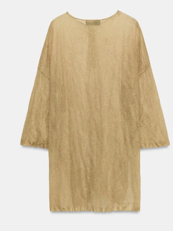 Zara NWT Metallic Gold oversized Tunic Top cover up - Image 7