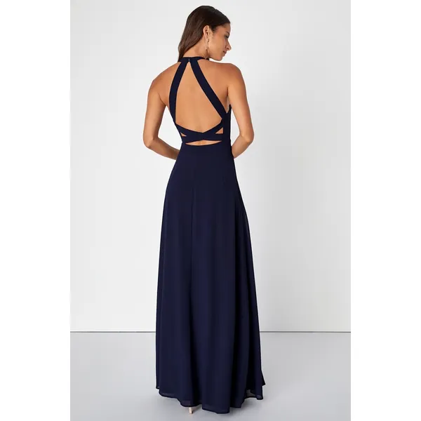 Lulus Confidently Charismatic Navy Blue Backless Halter Maxi Dress Large NWT - Image 2