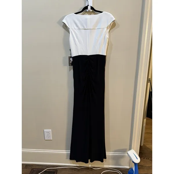 Adrianna Papell Women Pleated Layered Gown Size 4 Black And Ivory Tuxedo Dress - Image 4