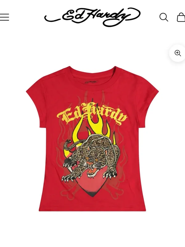 Ed Hardy Red Tee with Leopard and Flame Graphic - Image 3