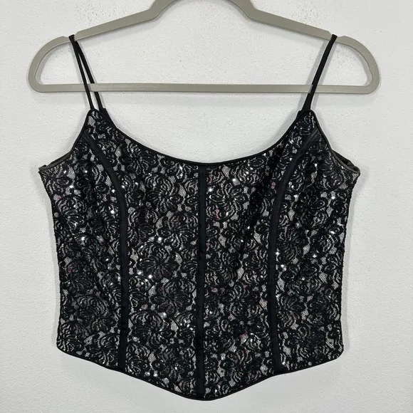 Jessica McClintock Gunne Sax Black Lace Sequin‎ Corset Top Strappy Evening Glam - Image 2