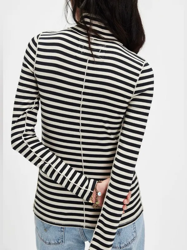 NWOT Free People We The Free Good Good Stripe Turtleneck- black ivory combo - XS - Image 5