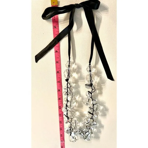 Faceted clear bead necklace, Silver & Black‎ bangle bracelet and dangle earrings - Image 11