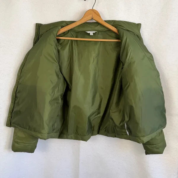 Puffer Jacket Green Quilted Crop Full Zip Mock Neck‎ Womens Size Large Winter - Image 5