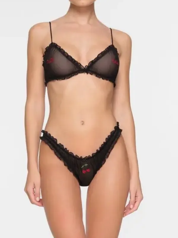 NWT SKIMS Sleepover Triangle Bralette Mesh Truth Dare Onxy Black size L - Image 8