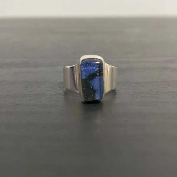 925 Sterling Silver Ring with Handblown Glass Stone Size 6¼ - Image 2