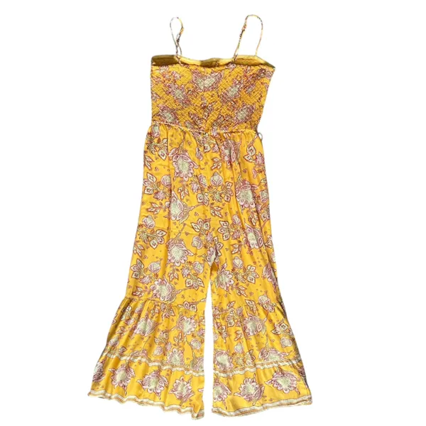 Free People Women’s Little of Your Love Marigold Yellow Floral Wide Leg Jumpsuit - Image 6