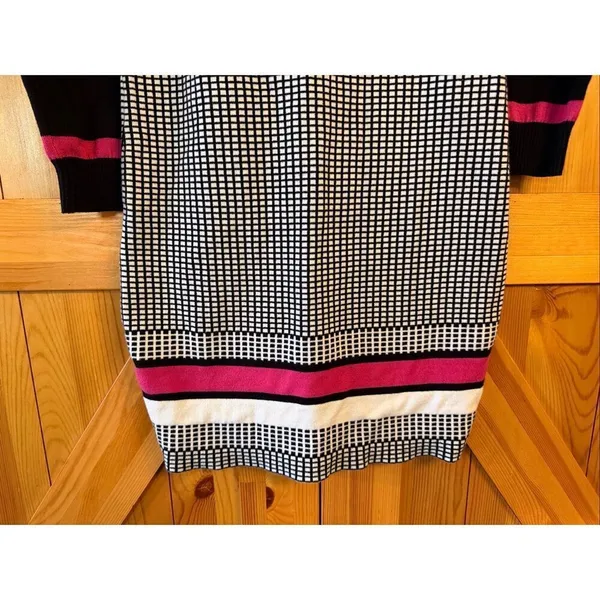 Kataya Black White Pink Long Sleeve Sheath Sweater Dress Size Large (6471) - Image 3