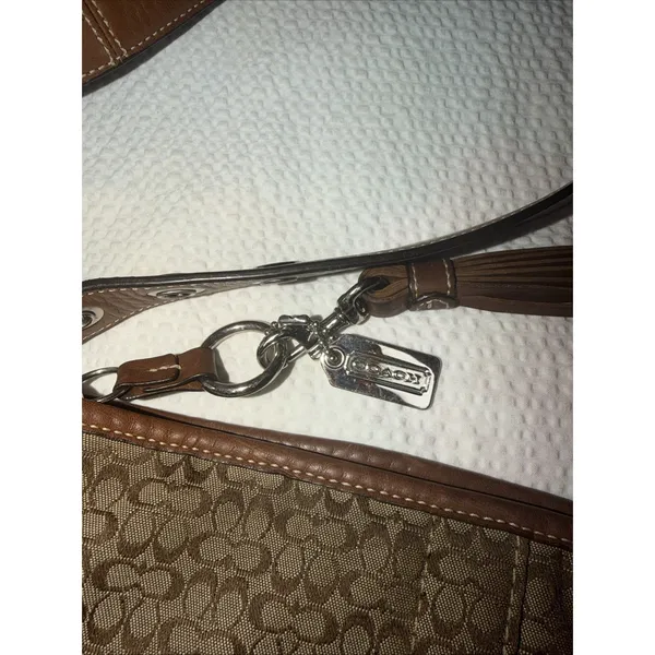 Authentic COACH F10944 Mini Signature Shoulder Bag Beige Brown Canvas Leather - Image 2