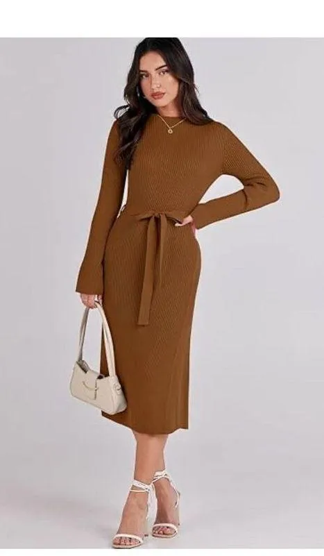 NEW Bell Long Sleeve Sweater Bodycon Ribbed Knit Pullover Midi Dress M NO BELT - Image 3