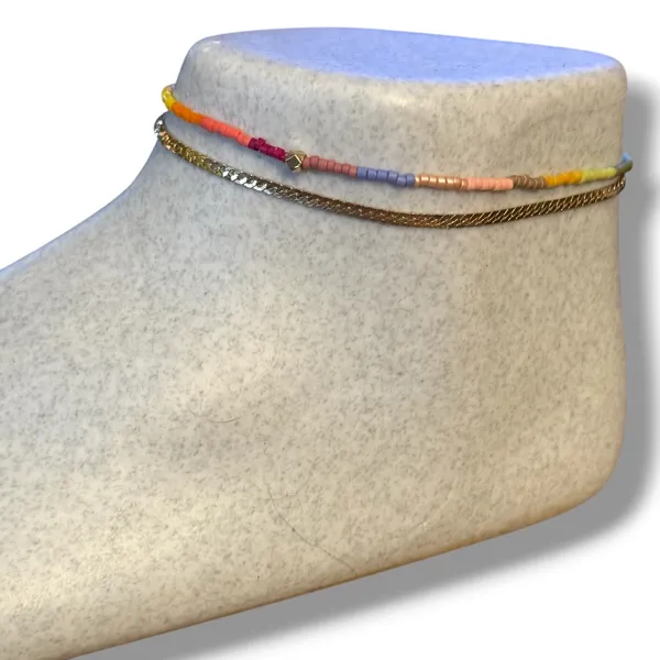 Frenzy gold tone chain and multicolor bead chain anklet - Image 2