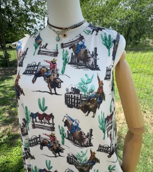 Lucky & Blessed Western Kicking Bull Cactus Printed Dress - Image 5
