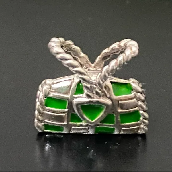 Sterling Silver 925 Green Enameled Peridot Birthstone Purse Bag Pendant 4g. - Image 4