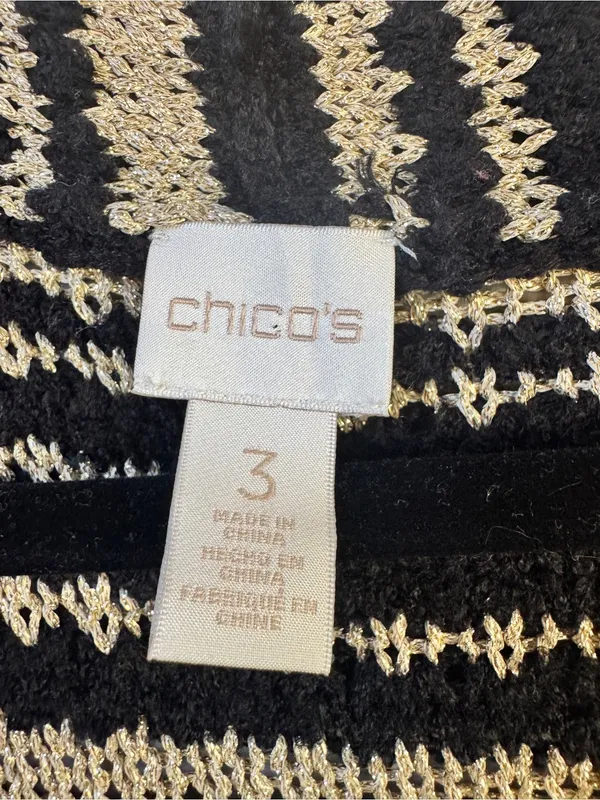 Chico’s Black & Gold striped Faron Knit Fringe long open front sweater vest XL 3 - Image 6