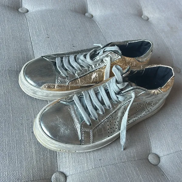 P448 Gold Silver Metallic Sneakers Size 37 - Image 10