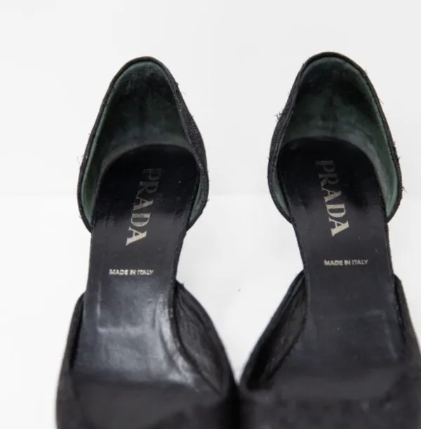 Prada Made In Italy Black Metallic Floral Flower D'Orsay Pointed High Heel Shoes - Image 3