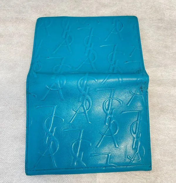 Yves Saint Laurent YSL Vintage Turquoise Compact Bifold Wallet - Preowned - Image 9