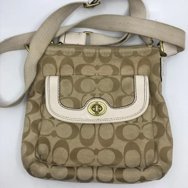 COACH Tan Cream Jacquard Fabric CrossBody Bag - Image 6