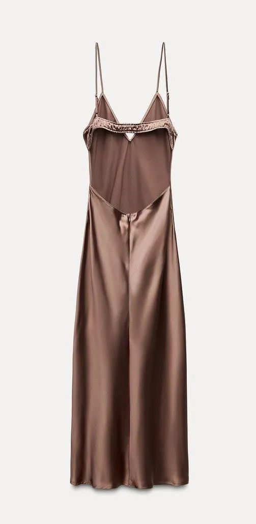 ZARA dress midi maxi satin wedding chocolate brown party cocktail - Image 17