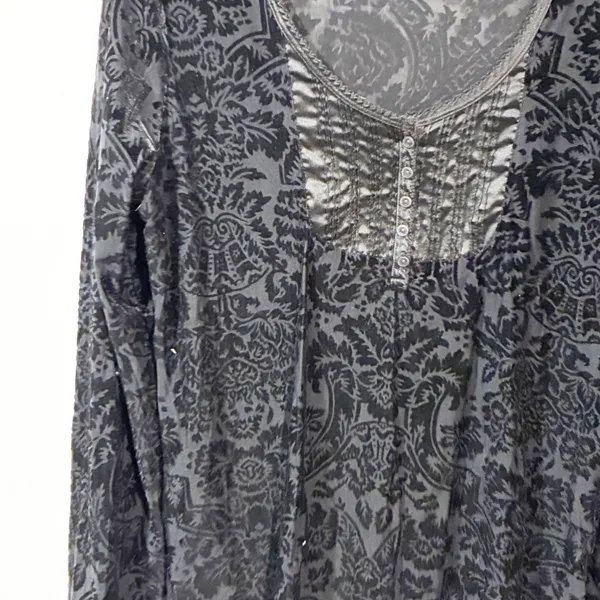 Denim & Supply Ralph Lauren Black Floral Velvet Flocked Long Sleeve Size XL - Image 2