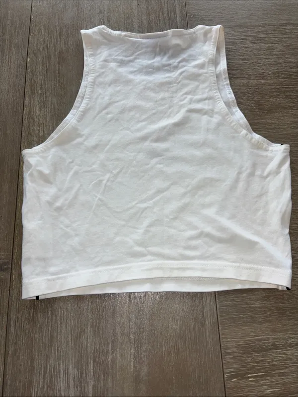 Nike White Crop Tank with Black Logo and Trim - Image 4