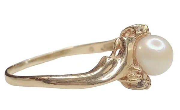 Vintage Solid 10k Yellow Gold Natural Pearl Ring Cool Piece Sz 6.25 - Image 2