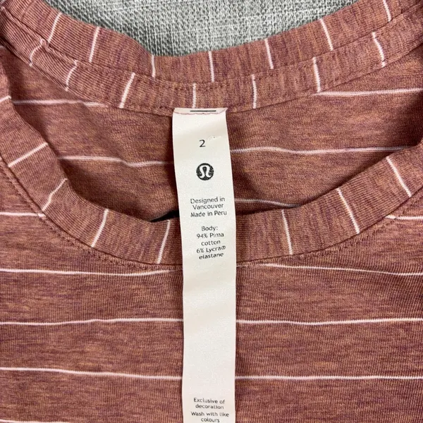 Lululemon Athletica T-Shirt Womens 2 Red Striped Crew Neck Short Sleeve Top - Image 7