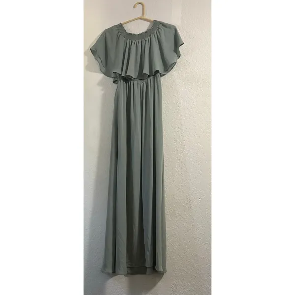 Show Me Your Mumu Hacienda Maxi Dress Sage Crisp Ruffle S Wedding Bridesmaid - Image 3