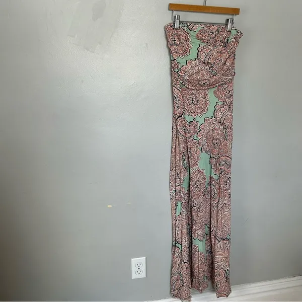 The Limited Strapless Paisley Maxi Dress Flowing Boho Green Orange Women’s XS - Image 2