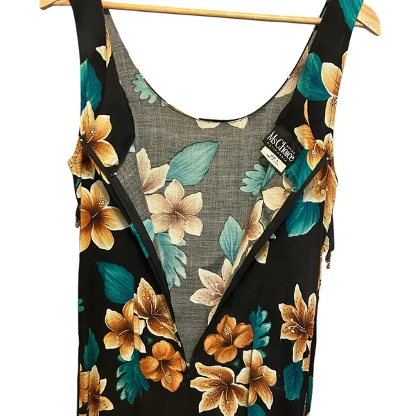 Vintage Y2K Maxi Dress 6‎ Black Tropical Floral Beaded Resort Beachwear Vacation - Image 6