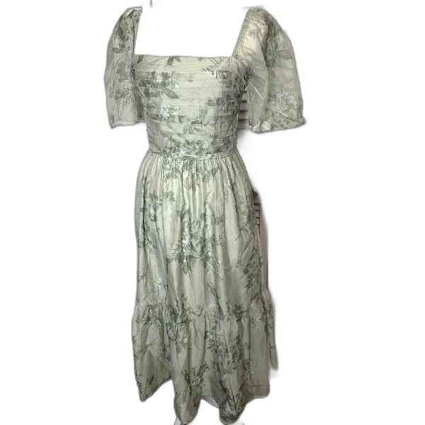 Abercrombie & Fitch Emerson Angel Sleeve Midi Dress Sage Green Floral Sz XS - Image 5
