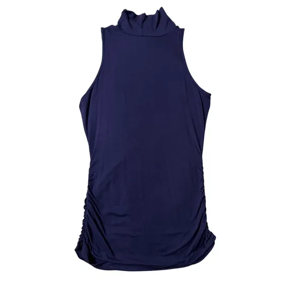Navy Sleeveless Ruched Turtleneck Tunic L Minimalist Office - Image 6