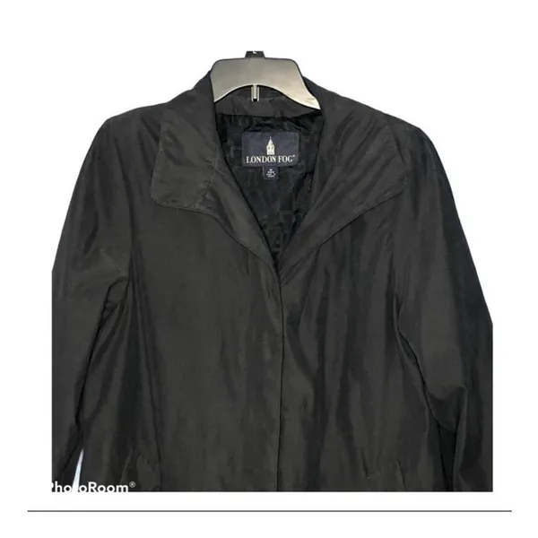 London Fog Black Waterproof Trench Coat M Classic Mid Length Quiet Luxury Office - Image 7