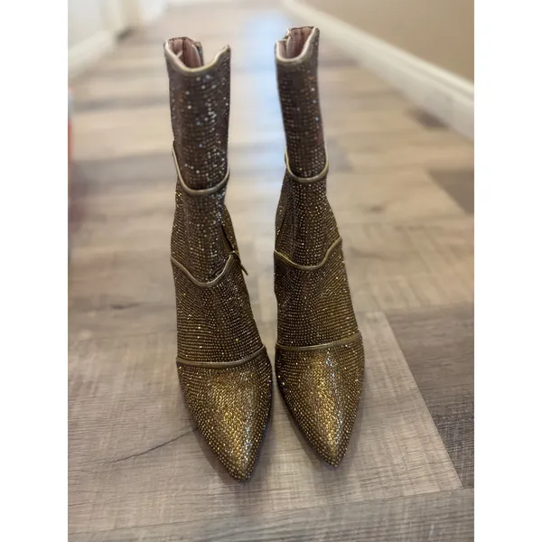 Glaze‎ Gold Rhinestone Stiletto Ankle Boots - Size 6 - Bling/Concert Ready - Image 2