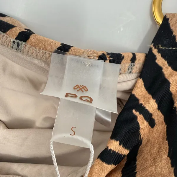 PQ Swim Bikini Bottom SZ Small NWT Cleo Link TieSide Teeny Tiger Print Gold Ring - Image 5