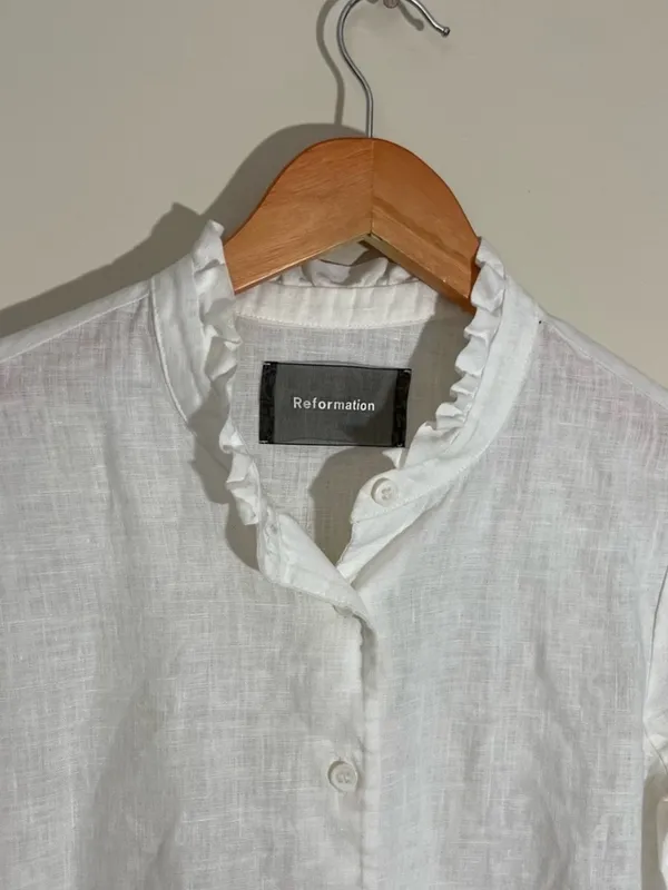 Reformation Linen Ruffle Shirt - Image 3