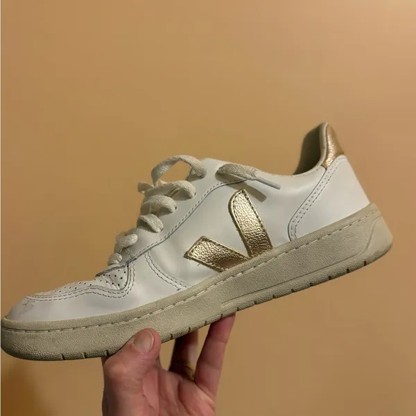 Veja V-10 Prime Leather Sneakers in White Platine - Image 7