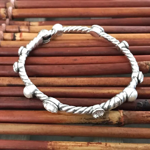 Brighton Silver Magnetic Hinged Bracelet Crystal and Pearls - Image 5
