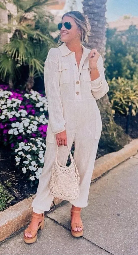 Free People Beach Calico One-Piece Button Front Jumpsuit Sz M - Image 2