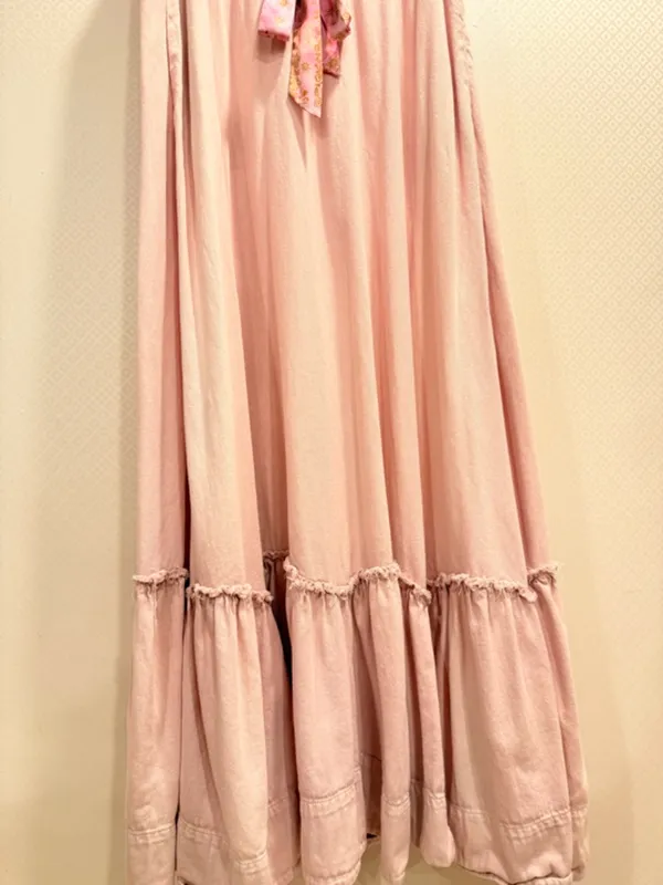 Free People Roucha Blue Shadow Cotton Tie Front Ruffle Hem Maxi Dress Size S - Image 6
