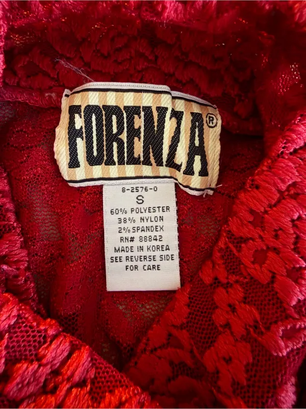 Forenza Red Lace Mock Neck Long Sleeve Top Scallop Hem Top Size Small 90’s Y2K - Image 6