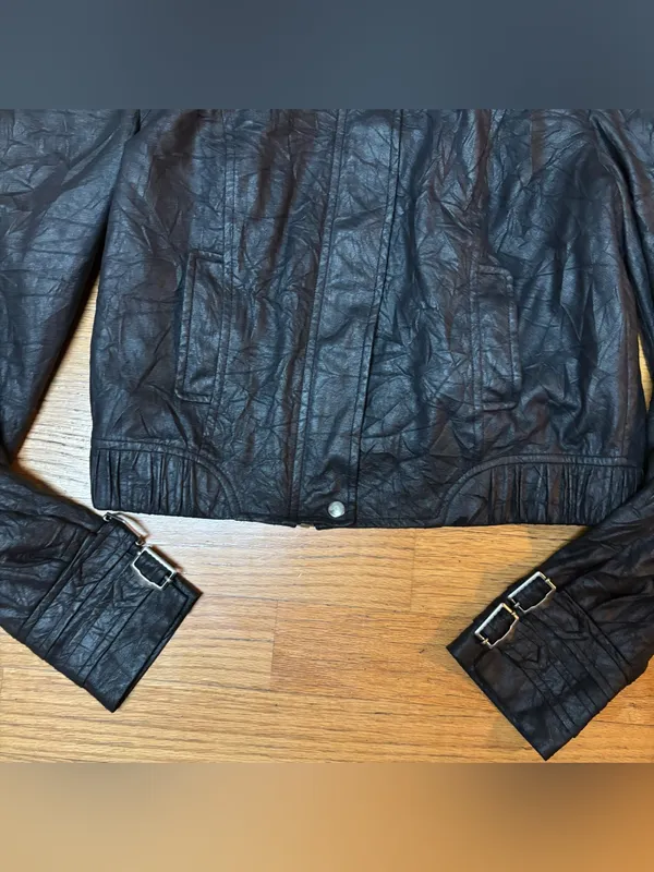 Georgie Black Faux Leather Zippers Grunge Emo Whimsigoth Motorcycle Jacket 6 - Image 3
