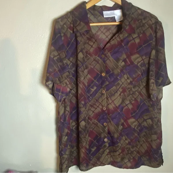 Worthington‎ Plaid Shirt in Purple and Brown Lightweight 18W - Image 2