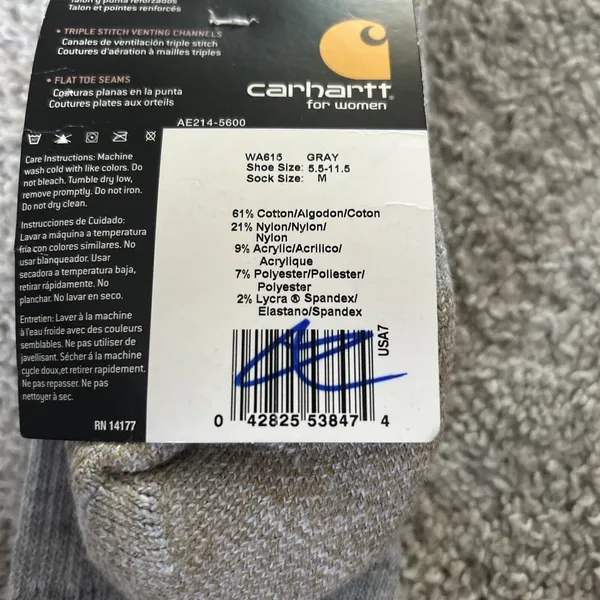 Carhartt All Season Women's Crew Socks Reinforced For Steel Toe‎ M - Image 5