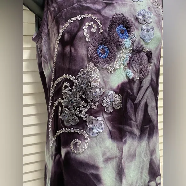 Trixie Tie Dye Purple/Teal Sleeveless Blouse‎ Beads Ribbon Embroidery Size M NWT - Image 5