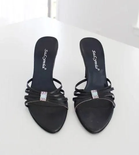 Vintage Y2K Jewel Strappy Mule Heels - Image 2