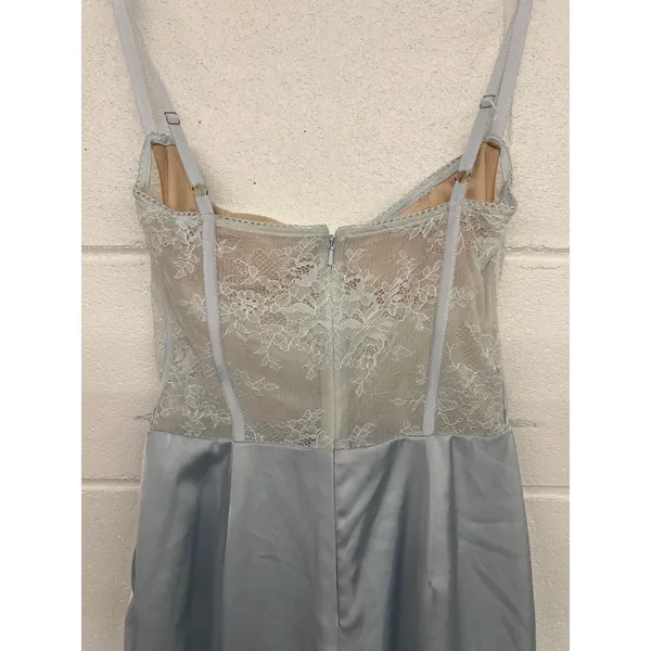 Katie May Sz Small Light Blue Tink Satin Lace Corset Wide Leg Cocktail Jumpsuit - Image 8